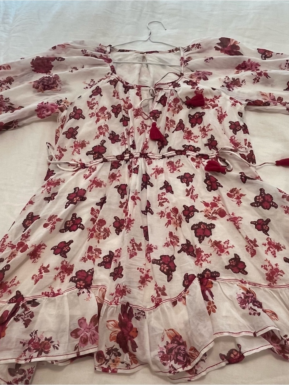 Free People Floral Tie-Front Mini Dress in Dusty Rose and Burgundy